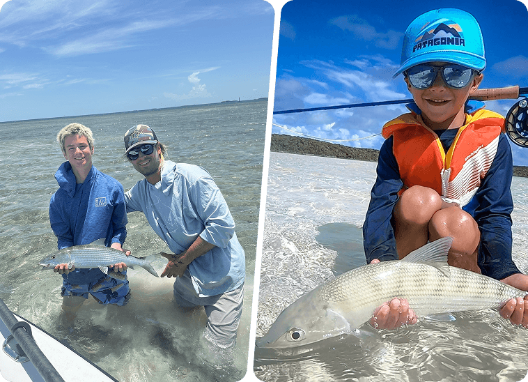 People fishing in shallow water